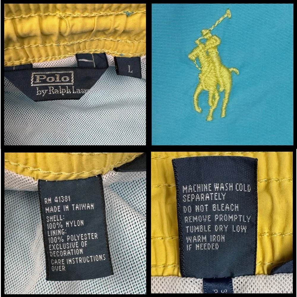 Polo Ralph Lauren Swim Trunks Shorts Men Lined Yellow Pony Large LightBlue Beach